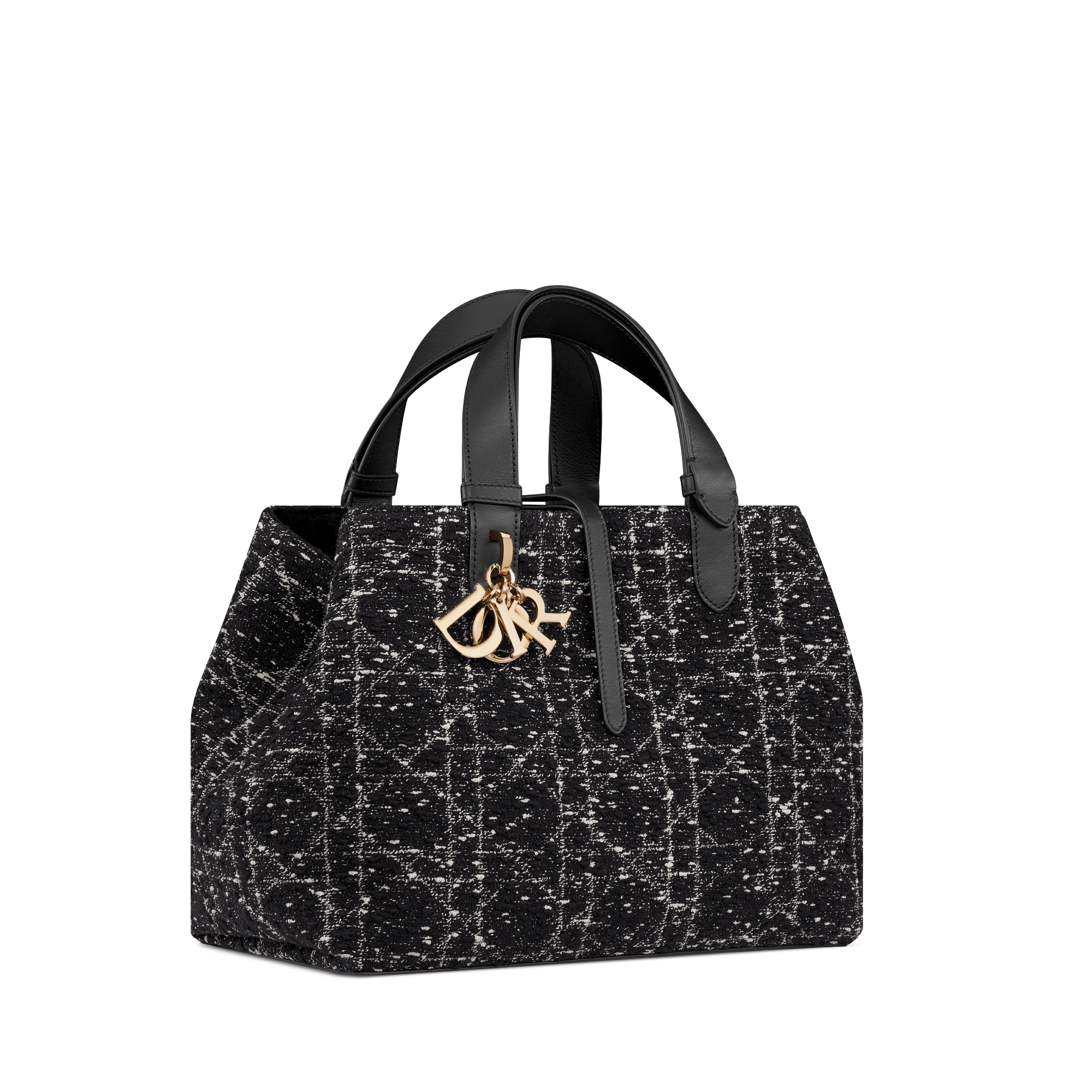 中号 Dior Toujours 手袋 Black Tweed with White Cannage Motif E03